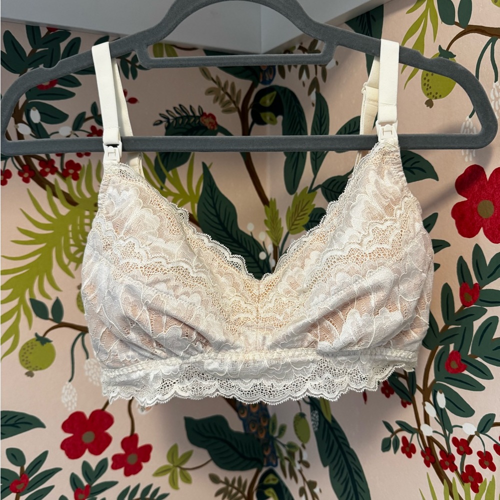 Maternity Tulip Lace Organic Cotton Nursing Bralette in Ivory